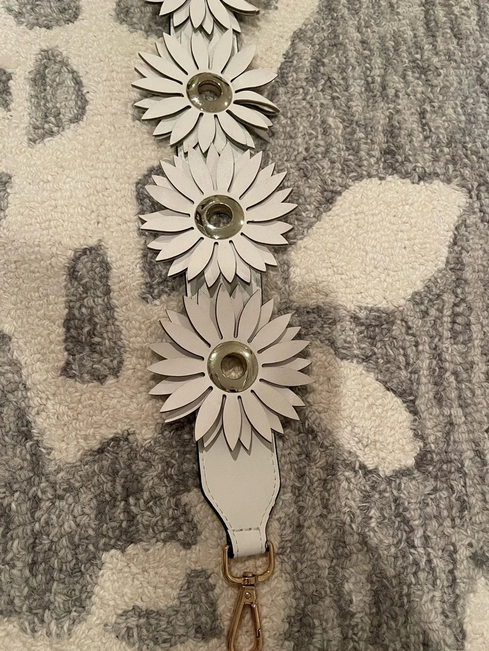 Floral White Leather Bag Strap